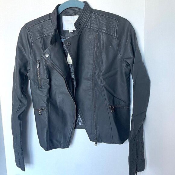 Anthropologie Jacket Moto Crop Womens Extra Small Gray Vegan Faux Leather Pocket - Picture 6 of 15